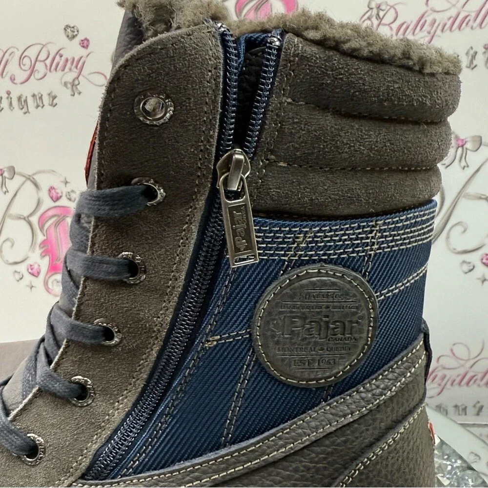 Pajar waterproof boots Navy and Charcoal Lace-Up Winter Boot with Brown Sole
